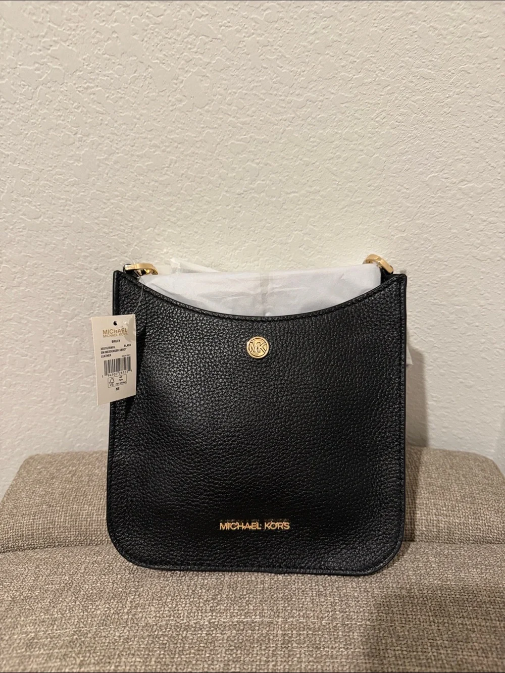 Michael Kors Black Pebbled Leather Shoulder Bag with Gold Hardware